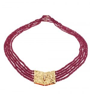Collana multifilo in rubino naturale sfaccettato con chiusura in oro