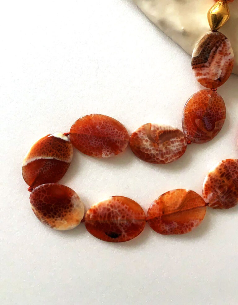 Collier En Pierre Du Soleil Et Argent 925 - Longueur ~47.5 Cm, Pierre Naturelle Rose-orange, Made In Italy, Neuf étiqueté