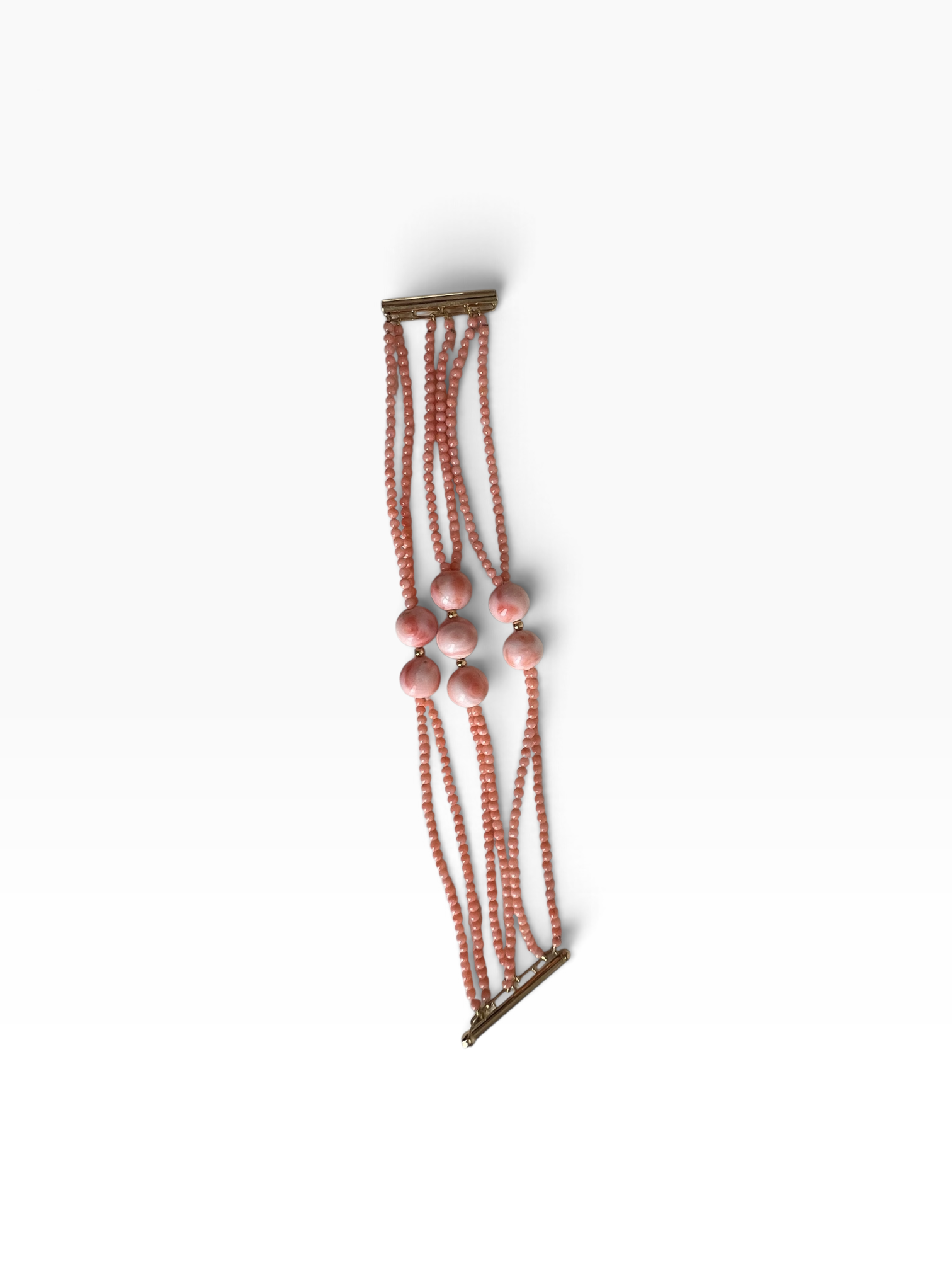 Bracciale multifilo di corallo mediterraneo rosa.
