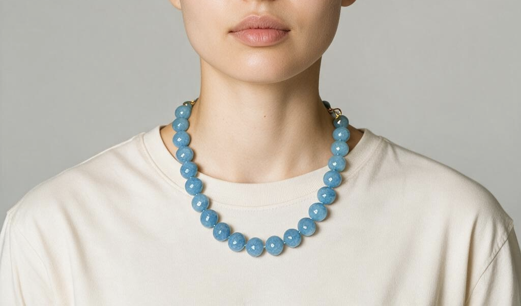 Collana girocollo boules di acquamarina