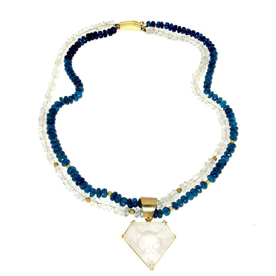 Collana girocollo di apatite blu e labradorite bianca